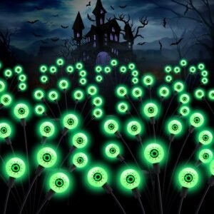  ASMAD Halloween Decorations Outdoor Solar Scary Eyeball Lights, 4Pack 32LEDs Green Eyeball Swaying