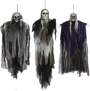 JOYIN 3 Pack Hanging Halloween Skeleton Ghosts Decorations, Grim Reapers for Best Halloween Outdoor Decorations