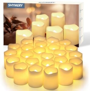 SHYMERY Flameless Votive Candles,Flameless Flickering Electric Fake Candle,24 Pack 200+Hour Battery Operated LED Tea Lights