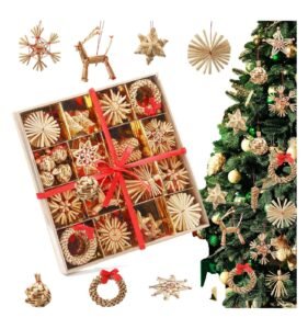 56 Pcs Christmas Straw Ornaments Scandinavian Decorations Swedish Straw Xmas Tree