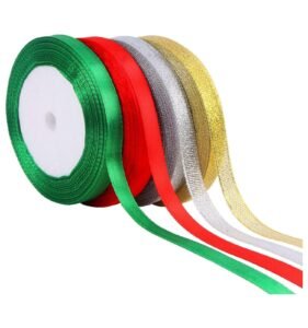 DECYOOL 4 Rolls 100 Yards Christmas Ribbons Metallic Glitter Fabric Holiday Festival Satin Ribbons